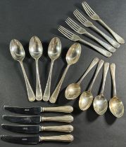 Some Bead Pattern Osborne silver plated cutlery, including eleven main forks, eight side forks,