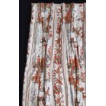 One pair of curtains in 'Mandarin' fabric by Ramm, lined and interlined with triple pleat heading.