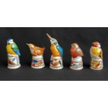 Five Royal Worcester Candle Snuffers comprising Robin, Goldfinch, Kingfisher, Bluetit and Wren all