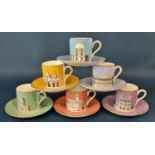 Six Wedgwood Grand Tour collection coffee cups and saucers, six Worcester Viceroy pattern coffee