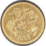 Queen Elizabeth II gold sovereign dated 2005, proof, contained in a circular container