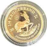 Quarter gold Krugerrand dated 2017, proof, limited to 5,000, contained in a bespoke box