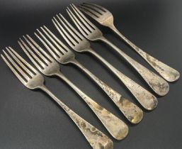 Six George III silver dinner forks, London 1811 by Thomas Wallis (II) & Jonathan Hayne, together