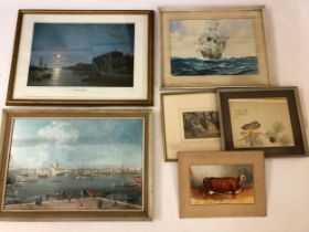 (Maritime Interest) three framed works and others, to include: F. E. Turner - Ship at sea in full
