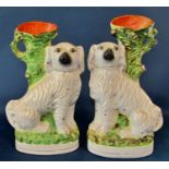 A pair of 19th century spaniel vases, further pair of spaniel ceramic fox with shard detail, pair of