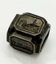 Victorian gilt metal six sided cube seal showing important classical buildings