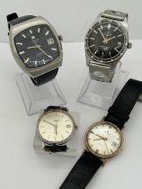 Four vintage gentleman’s wristwatches: An Incabloc ‘Swiss Emperor’, black dial with silver markers