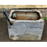 A reclaimed rectangular galvanised steel water tank (complete with fittings) 60cm x 43cm x 44cm,