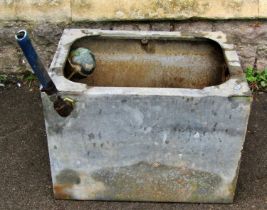 A reclaimed rectangular galvanised steel water tank (complete with fittings) 60cm x 43cm x 44cm,