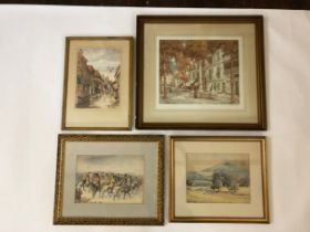 Four framed 19-20th century prints and paintings, to include: V. S. Barnes - Hills and Trees,