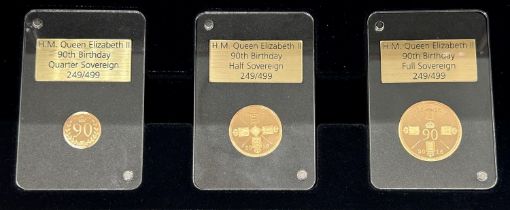 Queen Elizabeth II gold sovereign, half sovereign and quarter sovereign, dated 2016 proof examples