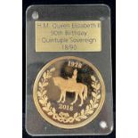 Queen Elizabeth II gold quintuple sovereign, dated 2016, proof, contained in a bespoke box