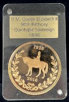 Queen Elizabeth II gold quintuple sovereign, dated 2016, proof, contained in a bespoke box