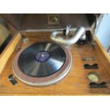 An HMV table top gramophone, model number 104