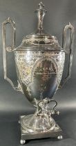 An impressive silver plated trophy samovar with a central dedication to the 2nd place Individual