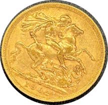 Edward VII gold sovereign dated 1902, circulated