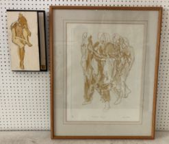 Two Contemporary figurative artworks, to include: Piers Ottey - Female nude seated, pencil and