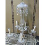 A good quality five branch cut glass chandelier with facet cut column and branches with prism and