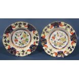 A collection of 19th century plates including a pair of Masons Ironstone examples, Noritake