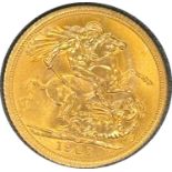 Queen Elizabeth II gold sovereign dated 1967, circulated, contained in a circular container
