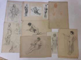 Attributed to Ann La Bas (1923-2020) - A portfolio containing a quantity of life drawing studies,