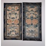 Two Chinese silk panels, each made from finely embroidered sections likely to have been salvaged