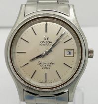 An Omega stainless steel Omega Seamaster Cosmic 2000 Automatic, the silvered dial with baton markers