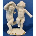 Kunstabteilung porcelain cherub in dancing pose, together with a further small 19th century group of