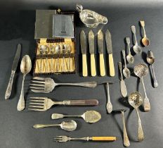 A cased set of six Apostle teaspoons, two silver plated cigarette cases, a small sauce boat, and a