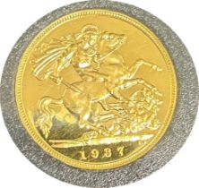 George VI half sovereign, dated 1937, circulated, coronation issue, contained in a bespoke box