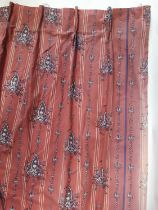 Two pairs French vintage curtains, lined, in patterned cotton with dusky pink ground 'Raioum' by Les