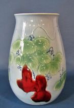 A large, heavy Korean porcelain vase of cylindrical form with painted and combed decoration, 35 cm