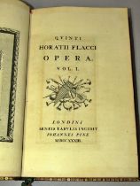 Horatii Opera - Two volumes, red leather bindings, 1733- with illustrations