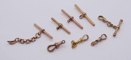 Collection of gold T-bars and clasps, most 9ct, one 15ct, 20.3g total (8)
