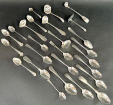 A selection of silver flatware mainly teaspoons and coffee spoons, 19 ozs approximately