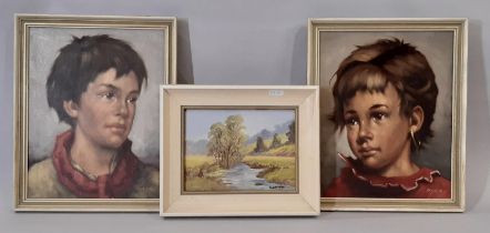 Mayer (German school, 20th century) a pair of portraits of children, oils on canvas, each signed