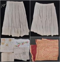 3 full length white cotton underskirts with draw string waist, late 19th / early 20th century,