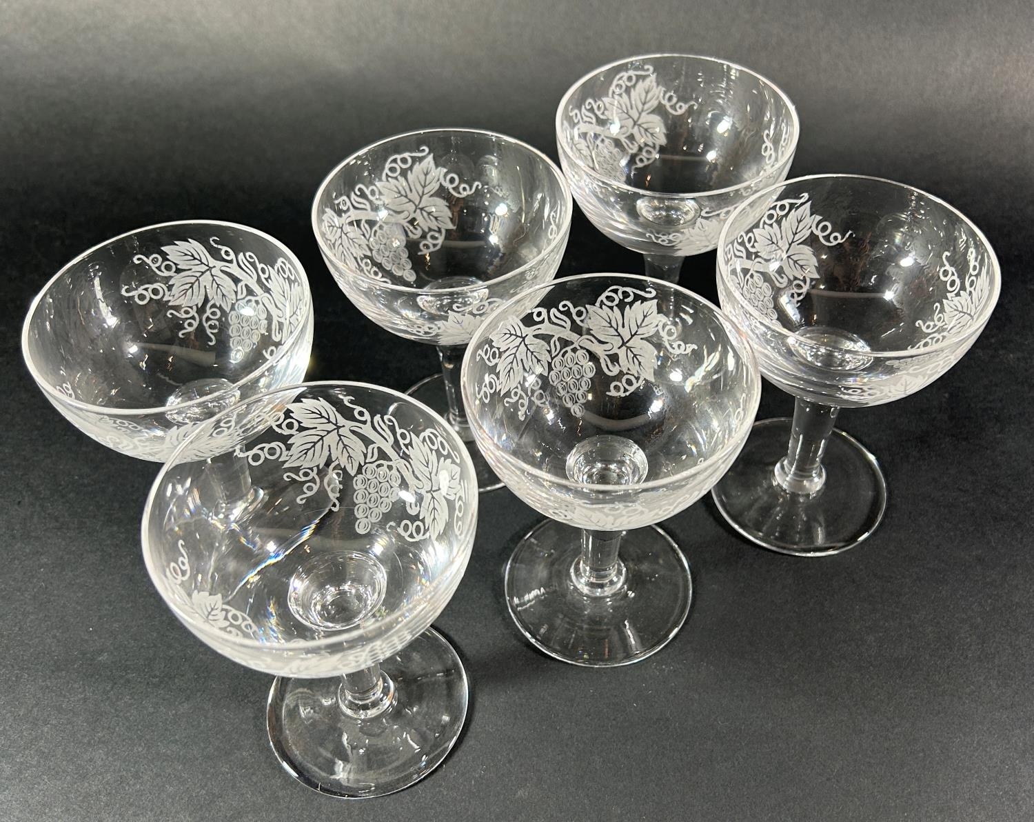 Collection of mid-20th century Stuart Crystal glasses including a vine leaf decorated jug and six - Image 3 of 3