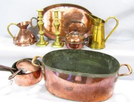 A 19th century copper oval ham boiler with brass handles, with makers stamp to base, 60cm max x 28