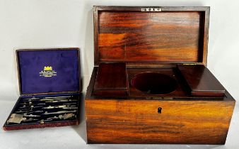 A miscellaneous collection of items including, a 19th mahogany tea caddy (as found) a set of scales,