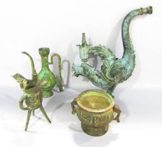 A small group of Chinese archaic bronze ware, including a drinking vessel, an oil vessel, a bowl,