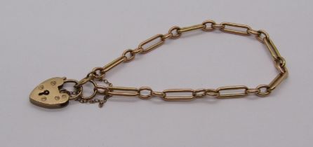 15ct bracelet with 9ct heart padlock clasp, 11g