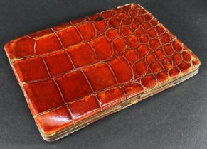 A late Victorian gentleman's crocodile wallet with 925 silver corners, makers Birmingham plate &