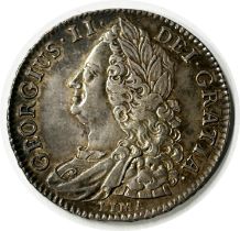 George II, 1727-60 half crown, 1745 Lima. DECIMO NONO Edge