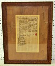 Two early framed indentures, to include a Charles II example relating to Staffordshire, 25 x 15 cm