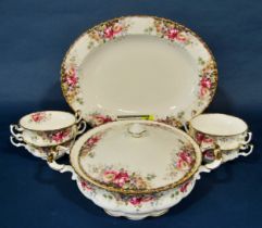 Royal Albert ‘Autumn Roses’ dinner wares to include tureen, cover and stand, six dinner and side