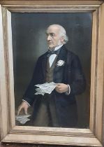 A large full-length portrait print of a Victorian gentleman ‘ politician, 75 x 50cm, gilt framed and