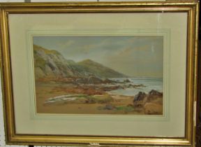 Two late 19th/early 20th century watercolours, one detailing a beach scene with hilly coastline,