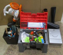 A collection of garden and hand tools to include a Stihl SHE 71 vacuum & blower unit (group)