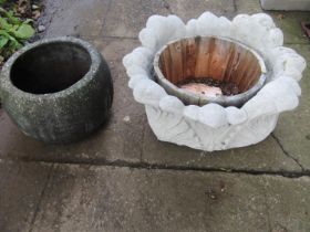 A pair of weathered rectangular Sandford stone woodland patterned flower troughs 62 cm long x 20